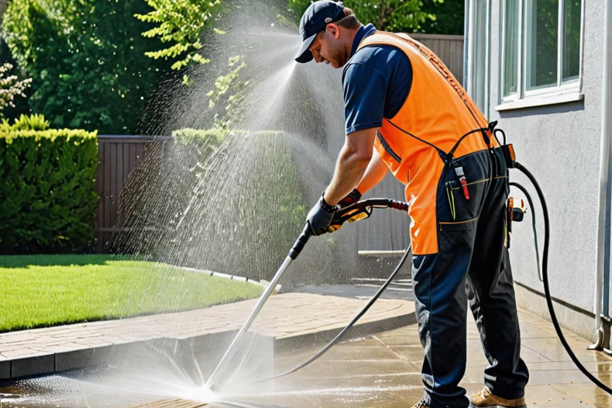Professional power washing service in action